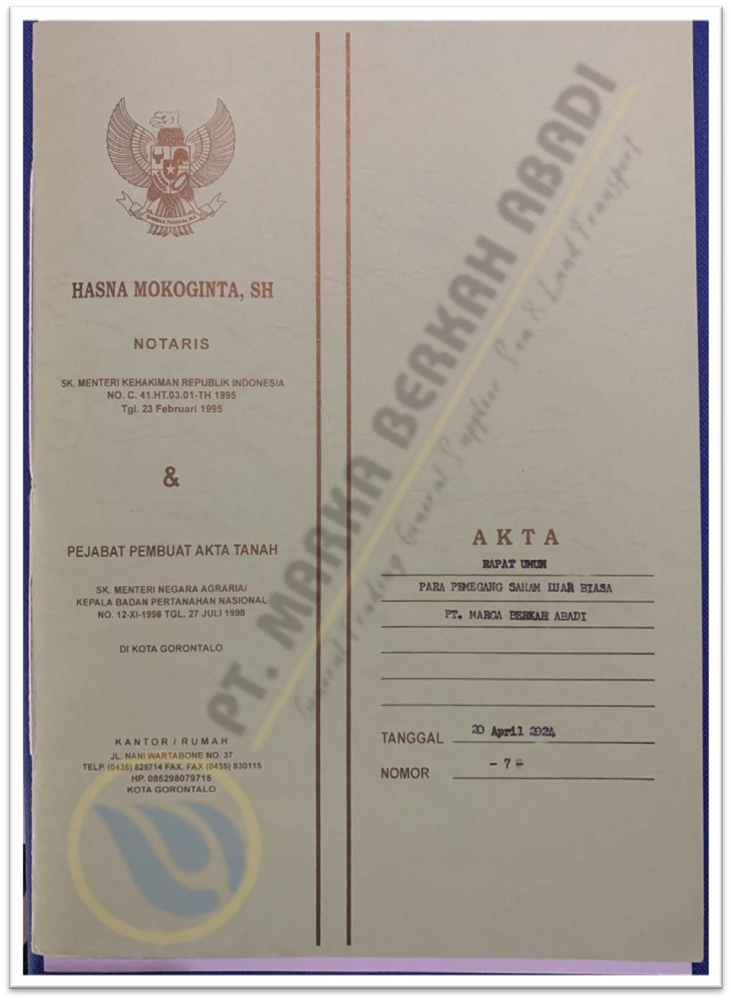 Akta Pendirian Perusahaan PT. Marka Berkah Abadi